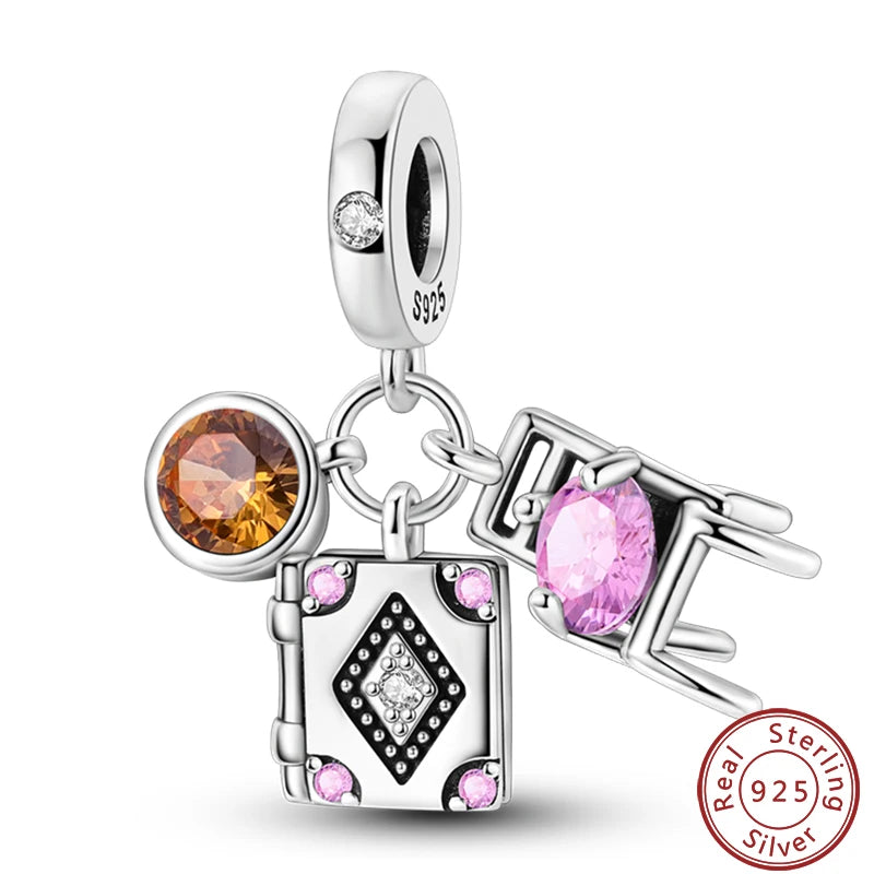 925 Sterling Silver Dessert Afternoon Tea Charm – Coffee, Cake, Pizza & Fries Beads Fit Original Pandora Bracelet DIY Jewelry