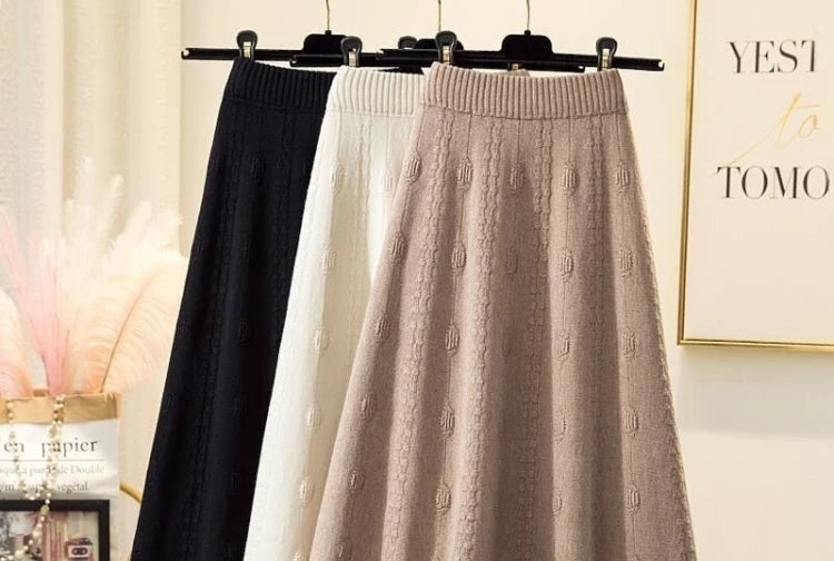 High Waist Knitted Midi Skirt – Women’s Sweater Matching Large Flounce A-Line Umbrella Skirt | Spring, Autumn & Winter