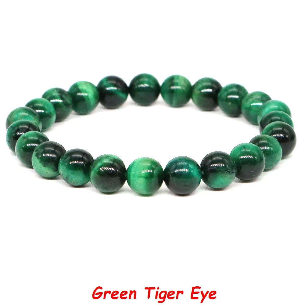 Natural Stone Healing Crystal Bracelet | Amethyst, Quartz & Agate Round Beads Elastic Stretch Bangle for Women & Men