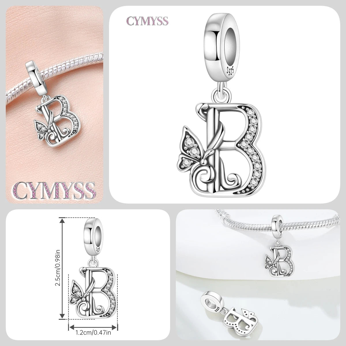 Original S925 Sterling Silver Butterfly & A-Z Letter Beads – DIY Bracelet & Necklace Jewelry
