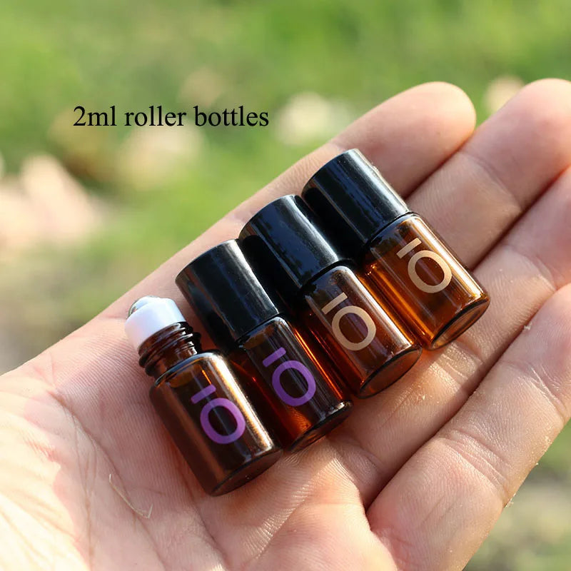 30/50PCS 2ML Mini Glass Perfume Roller Bottles – Amber Essential Oil Roll-On Vials | Travel Size
