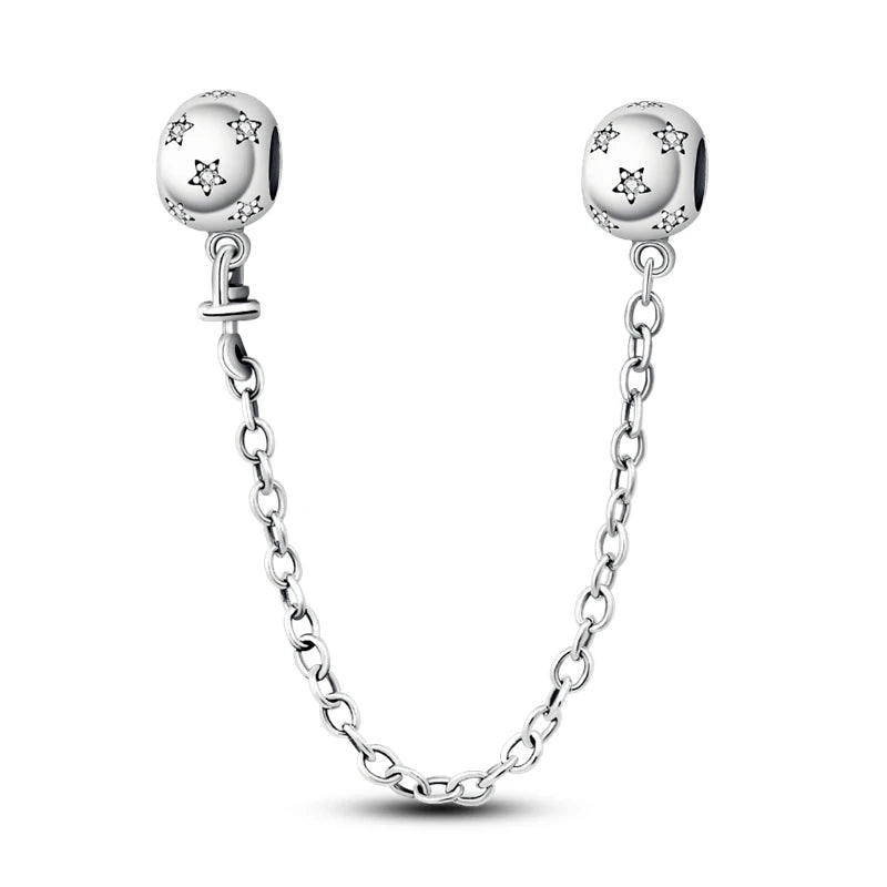 925 Sterling Silver CZ Pave Daisy Clip Charm & Safety Chain – Fits Original Pandora Bracelet, Women’s Silver Stopper Beads Jewelry