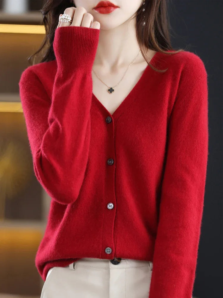 Women Cardigans V-Neck Long Sleeve Knitted Outerwear – Korean Fashion Solid Thin Spring Autumn Sweater