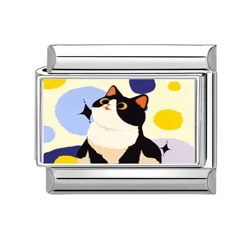 2025 Original Y2K Colorful Cute Cartoon Cats Dogs Italian Charm Links Fit 9mm Stainless Steel Bracelet Men Women DIY Making Gift