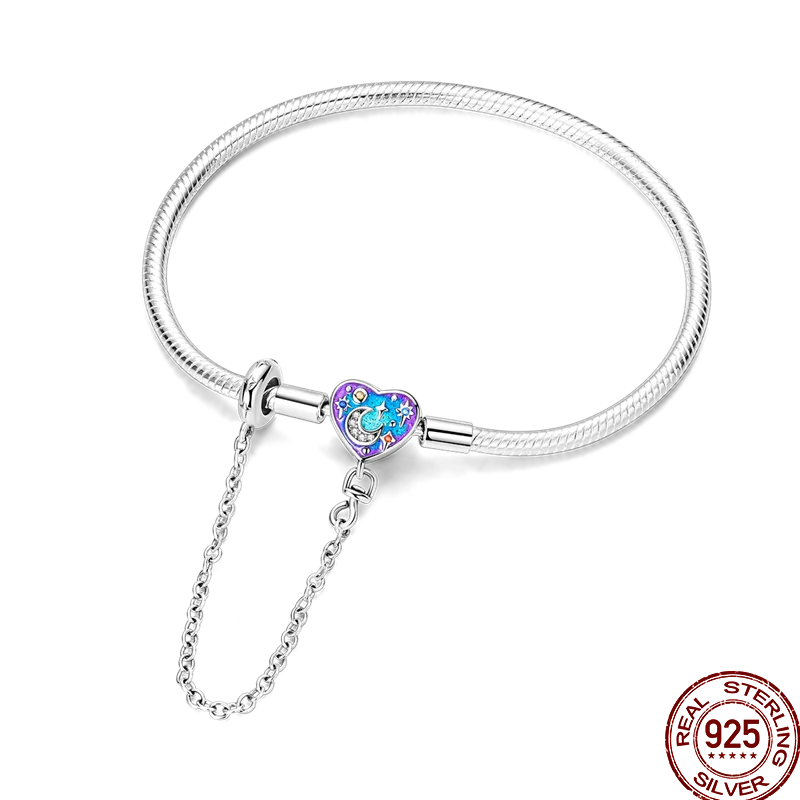 925 Sterling Silver Rainbow Leather Braided Bracelet | Eternal Love Stars & Moon Charm – DIY Women’s Beaded Jewelry Gift