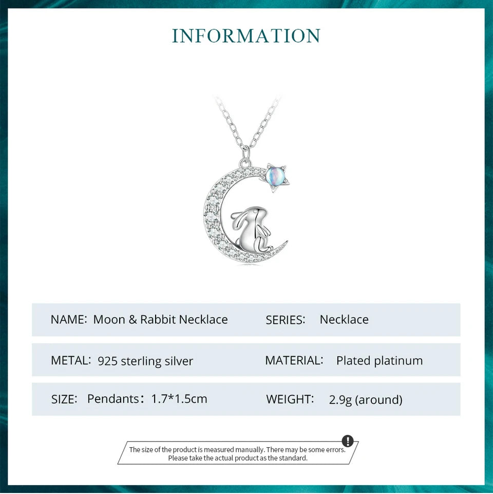 WOSTU 925 Sterling Silver Cat & Rabbit Moon Necklace | Star Zircon Pendant for Women Fine Jewelry Gift