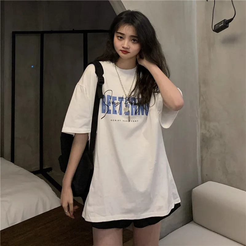Oversized American Street Style T-Shirt for Women | Retro Loose Cotton Casual Top