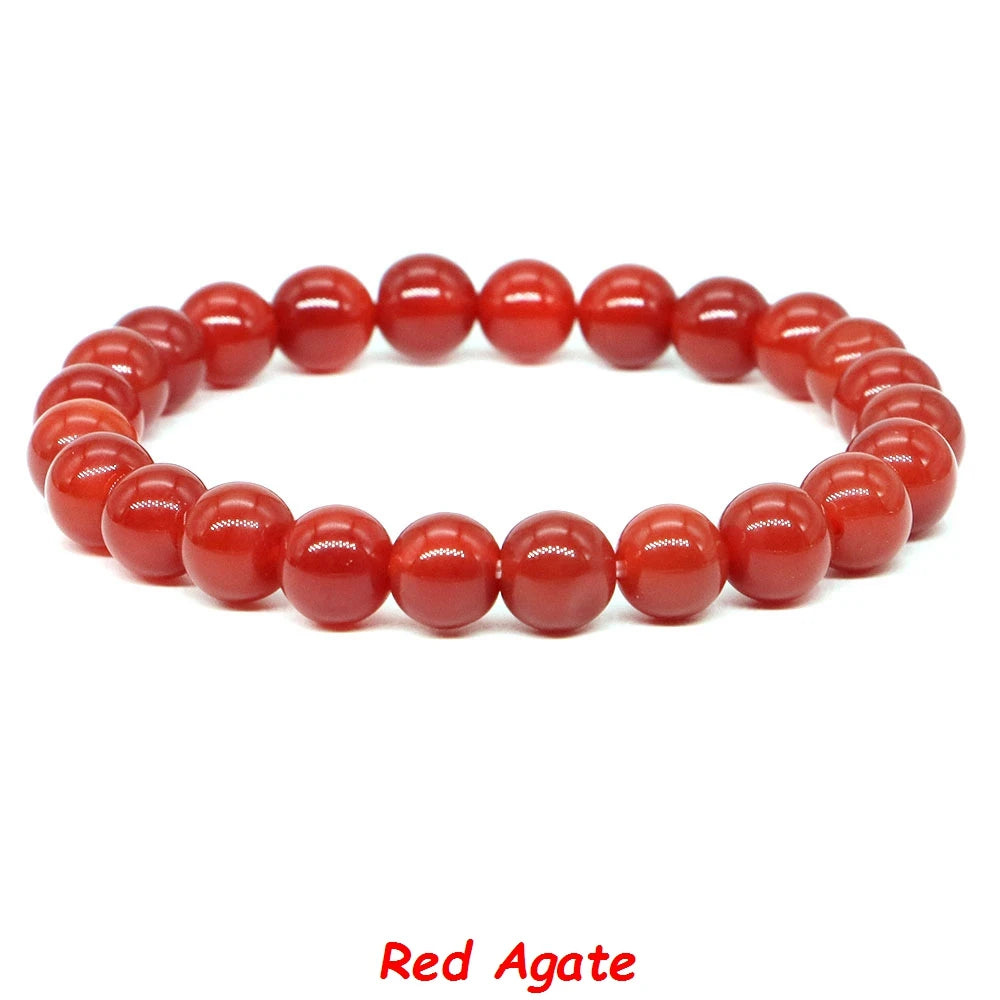 Natural Stone Healing Crystal Bracelet | Amethyst, Quartz & Agate Round Beads Elastic Stretch Bangle for Women & Men