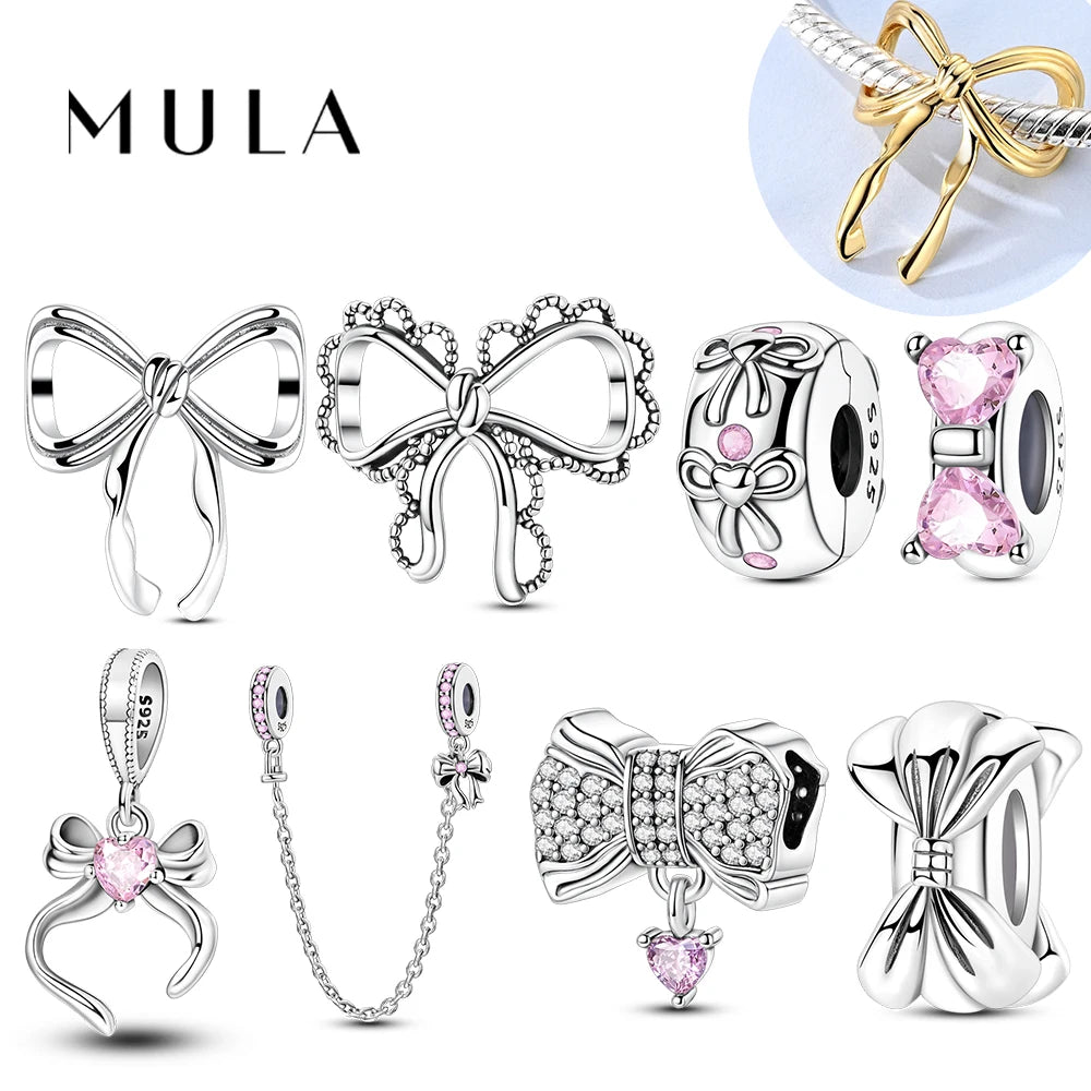 MULA 925 Sterling Silver Bow Charm | Fits Original Snake Chain Bracelet DIY Women’s Fine Jewelry Gift
