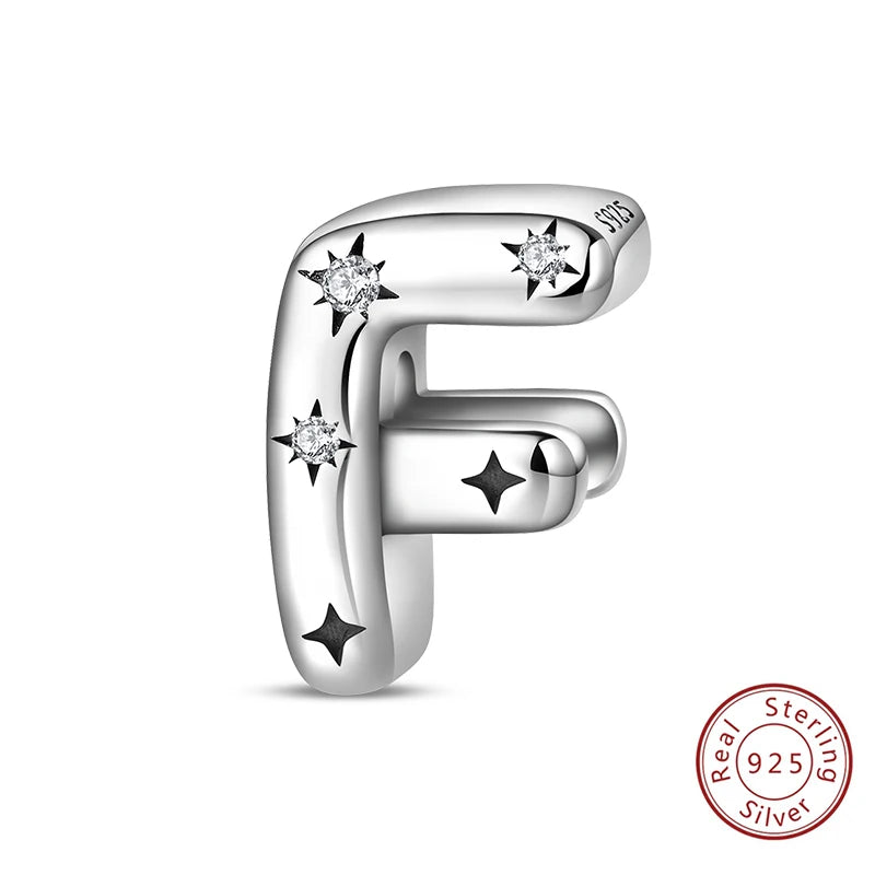 Classic 925 Sterling Silver A–Z Alphabet Charms | Letter Beads with Stars Fit Original Bracelet DIY Jewelry for Women