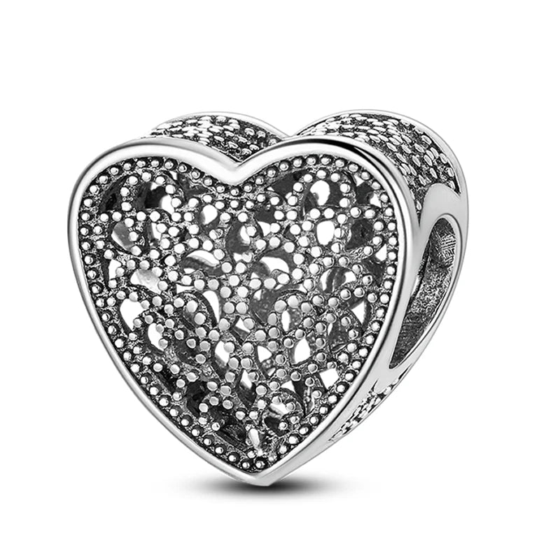 925 Sterling Silver Colorful Charms – Rose, Crown, Rainbow & Heart Dangle Beads Fit Pandora Bracelet & Necklace