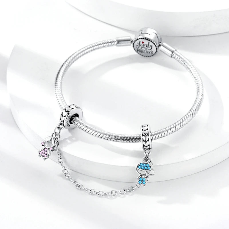 Star Moon & Evil Eye Chain Charm 🌙💙 925 Silver Bracelet Bead Women