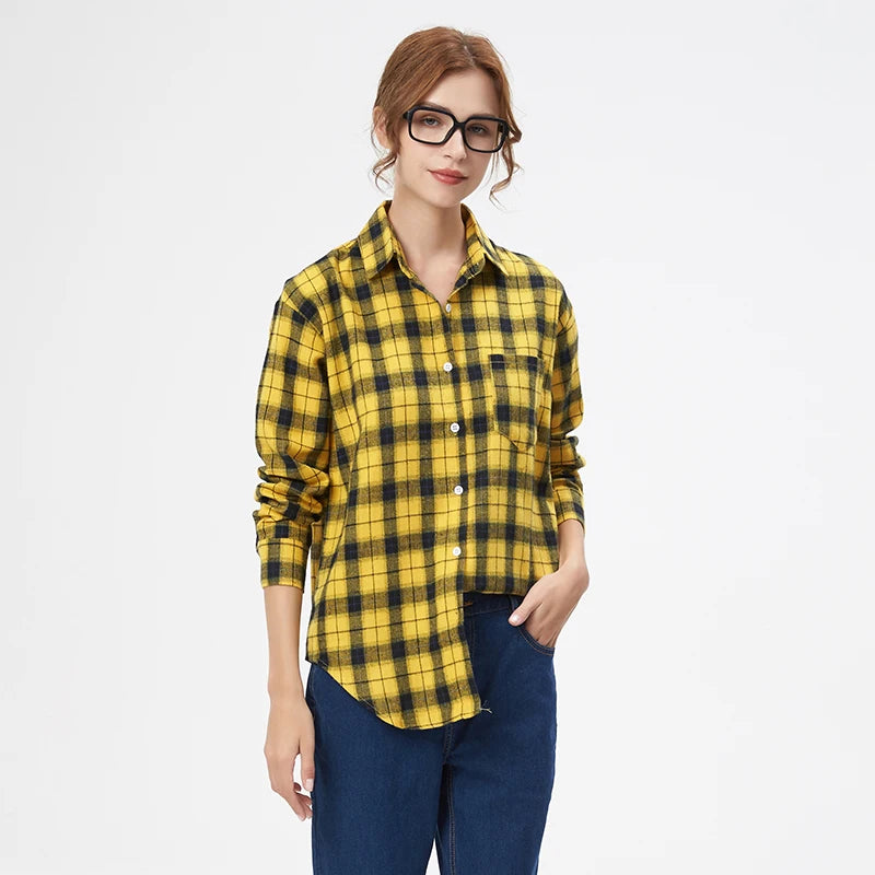 Women’s Plaid Shirt | Spring Autumn Long Sleeve Blouse | Casual Cotton Checkered Top