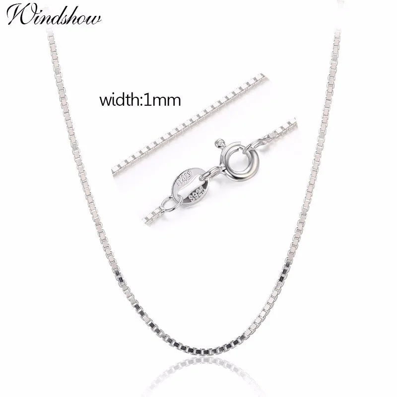 925 Sterling Silver Box Chain Necklace – Thin 1mm Solid Silver Chain for Women, Men & Kids (35–80cm)