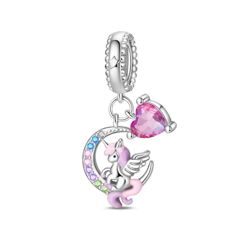 925 Silver Plated Magic Mirror Princess Angel Pink Charm Beads | Fits Original Pan 925 Bracelet | Exquisite DIY Jewelry