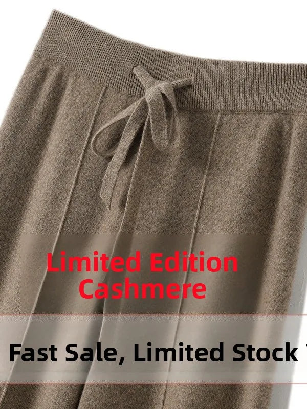 High Waist Knitted Wool Wide Leg Pants – Extended Length Drawstring Casual Loose Slimming Trousers for Autumn & Winter