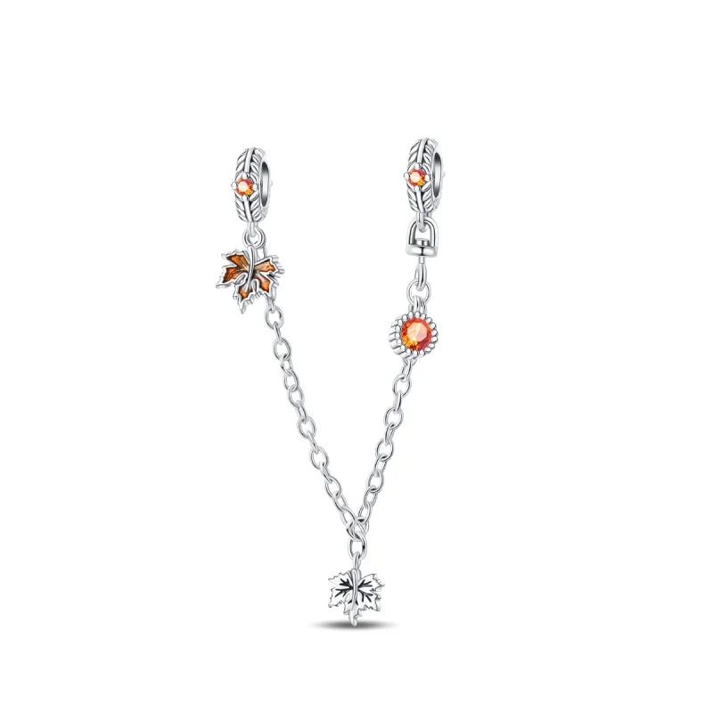 925 Sterling Silver Squirrel & Maple Leaf Charm | Shiny Zircon Autumn Beads Fit Pandora Bracelet DIY Jewelry