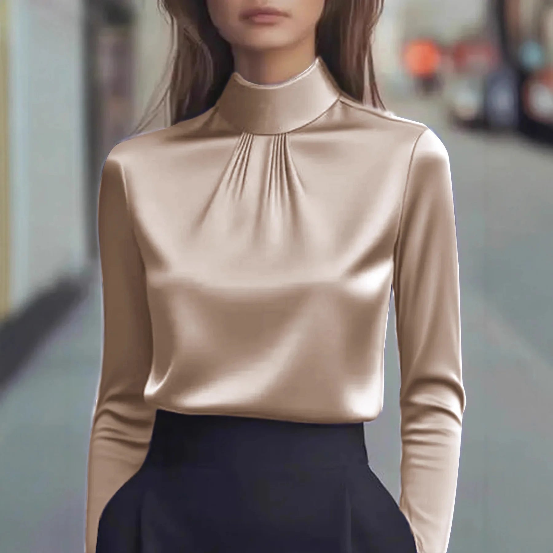 Elegant Women’s Turtleneck Shirt 🌿 Khaki Pullover Korean Fashion Top ✨
