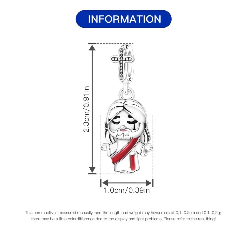 925 Sterling Silver Jesus Religious Symbol Charm Bead | Faith Pendant for Original Bracelet DIY Jewelry Gift