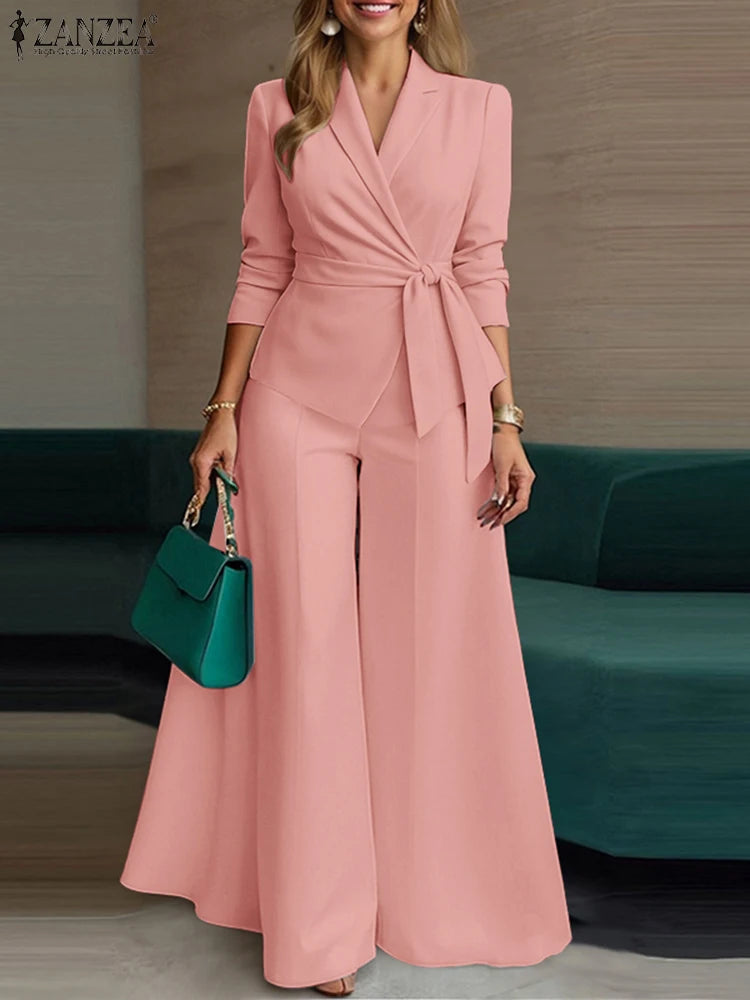 ZANZEA Elegant 2-Piece Pant Set – Lightweight Blazer & Wide Leg Pants Office Suit for Women 👩‍💼✨
