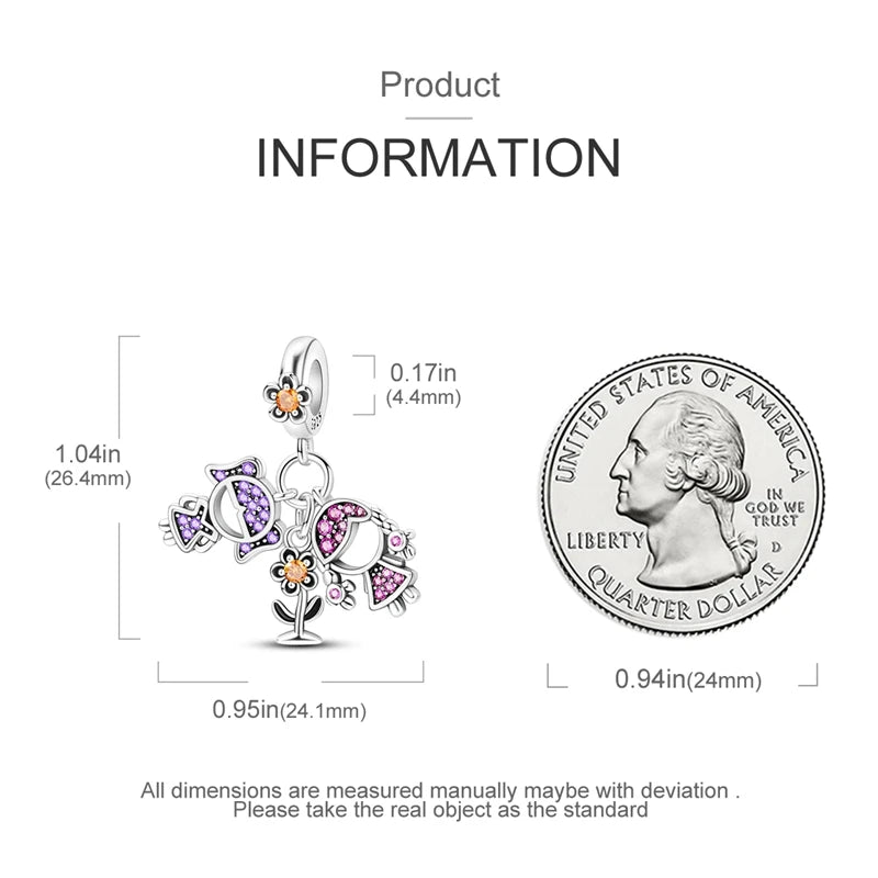 925 Sterling Silver Sweetheart Sister Charm | Fit Original Pandora & 3mm Bracelets DIY Jewelry Gift for Women