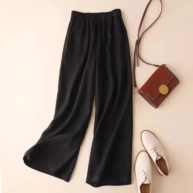 High Waist Cotton Linen Wide Leg Pants | Summer Thin Straight-Cut Trousers for Women Korean Style