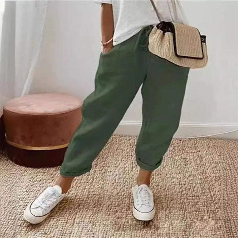 Women’s Casual Solid Color Pants – Drawstring Elastic Waist Trousers with Pockets | Lounge Fashion Straight Pants