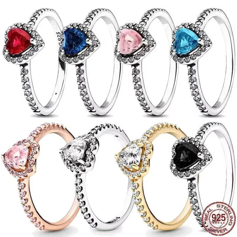 Hot Selling 925 Sterling Silver Crystal Heart-Shaped Ring | Multi-Color Sparkling Jewelry
