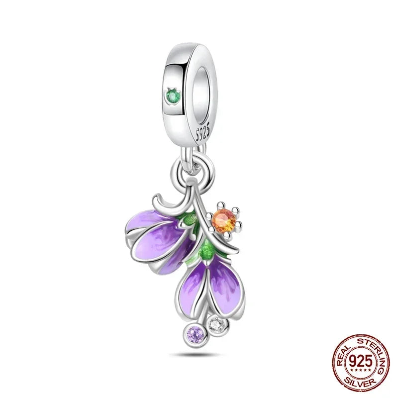 925 Sterling Silver Classic Purple Retro Heart Charm | Lotus Angel Beads for Bracelet & Necklace DIY Jewelry