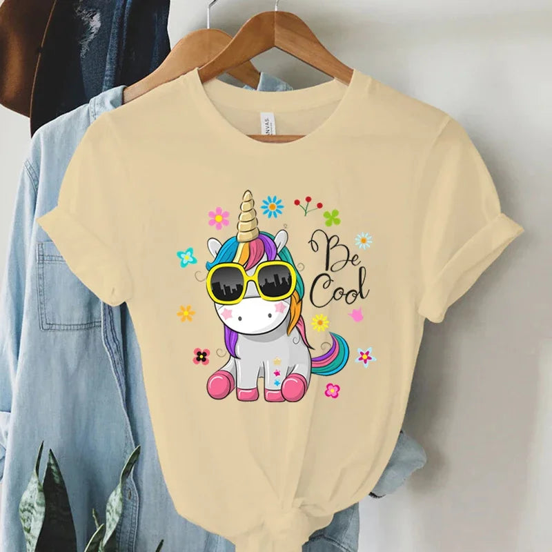 Women’s Cool Unicorn Print T-Shirt | Y2K Aesthetic Harajuku Graphic Short Sleeve Summer Top
