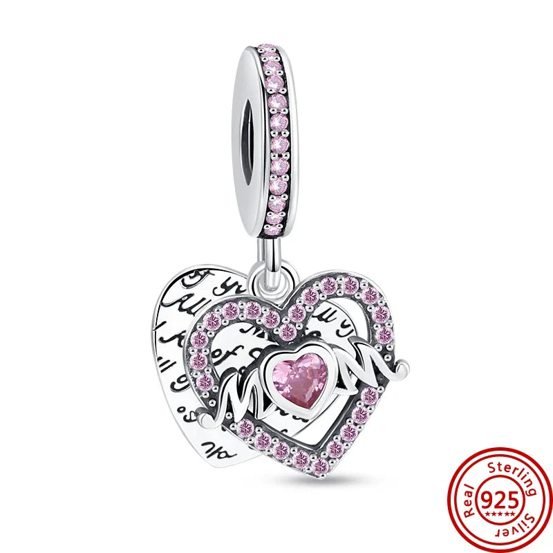 Romantic Pink Flowers 925 Sterling Silver Charms | Bag Lipstick Heart Bow Rose Bead Fit Original Bracelet DIY Jewelry Gift