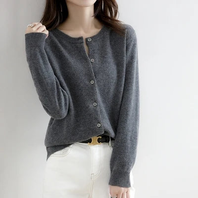 Off-Season Knitted Open Cardigan – Women’s Loose Round Neck Outerwear | Large Size Sweater for Spring & Autumn
