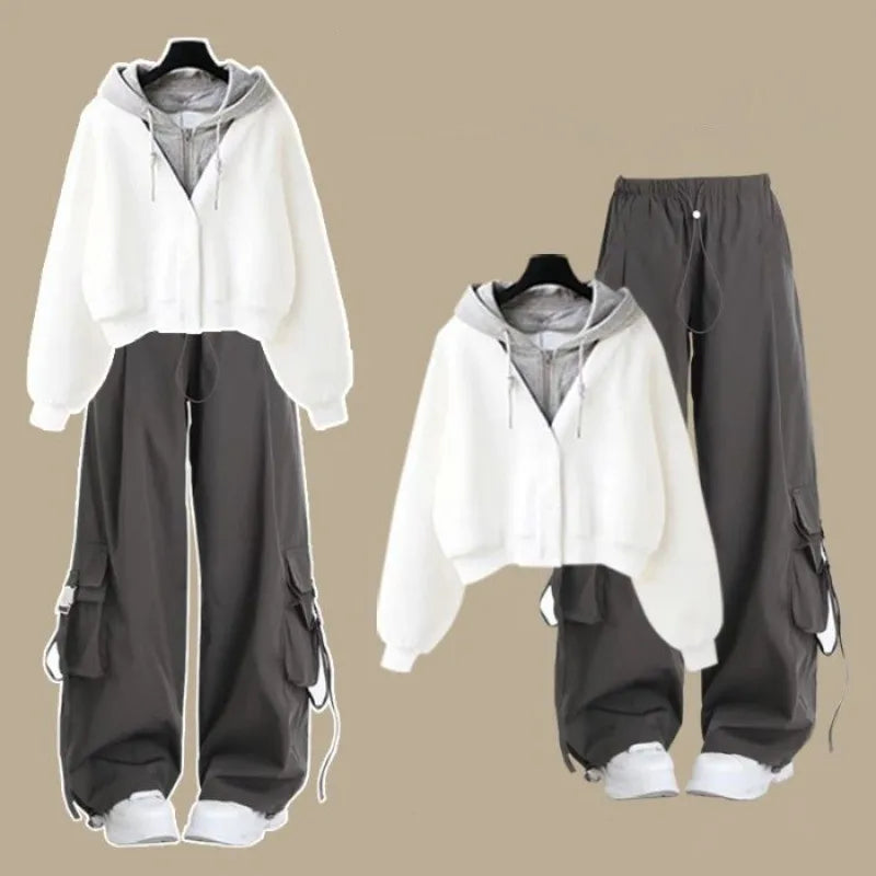 2025 Girls’ Autumn Winter Casual Tracksuit – Korean Style Hooded Sweatshirt & Loose Cargo Pants 👧❄️