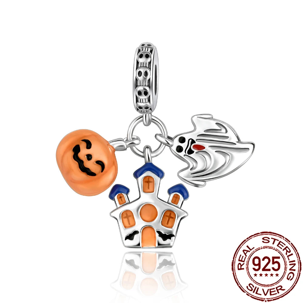 Gothic 925 Sterling Silver Grim Reaper Skull Charm Bead Fit Pandora Bracelet