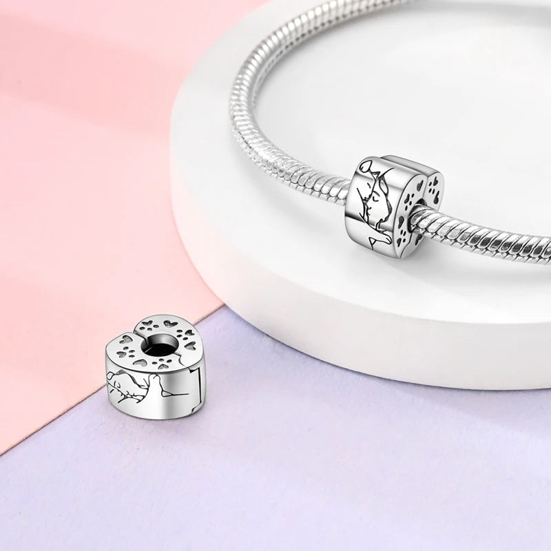 925 Sterling Silver Heart Shaped Warm Family Charm Beads Butterfly Flower Pendant