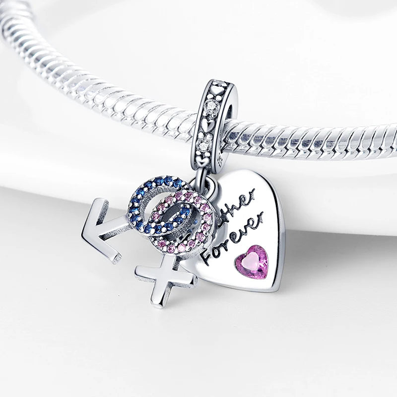 925 Sterling Silver Sweetheart Sister Charm | Fit Original Pandora & 3mm Bracelets DIY Jewelry Gift for Women