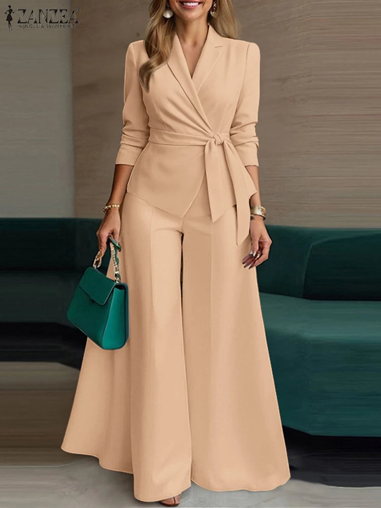 ZANZEA Elegant 2-Piece Pant Set – Lightweight Blazer & Wide Leg Pants Office Suit for Women 👩‍💼✨