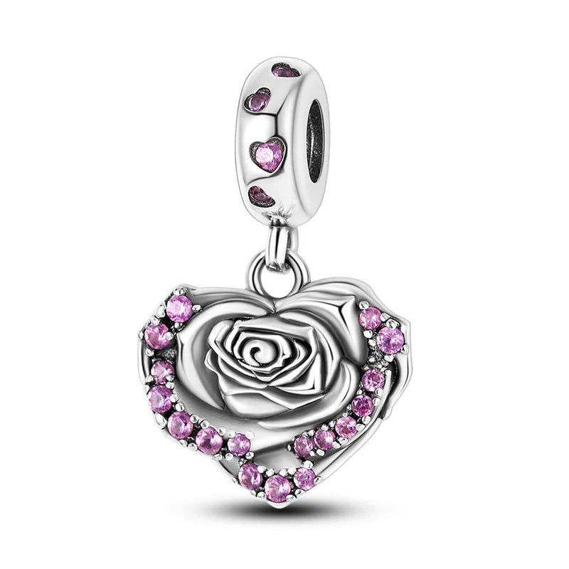 925 Sterling Silver Heart-Shaped Moon Rose Beads Charm | Classic Random Blind Bag | Affordable DIY Bracelet Jewelry Gift