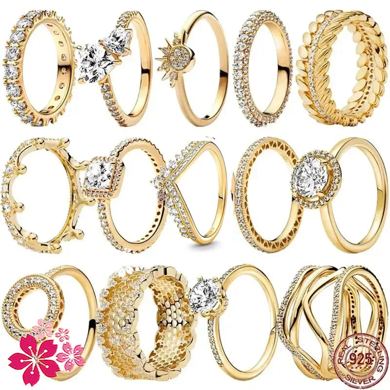 High Quality 925 Sterling Silver Gold Heart Crown Zircon Ring | Luxury Women’s Charm Jewelry Gift