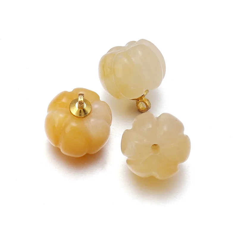 5pcs Natural Stone Pumpkin Pendants | Rose Quartz & Green Aventurine Charms for DIY Jewelry Making