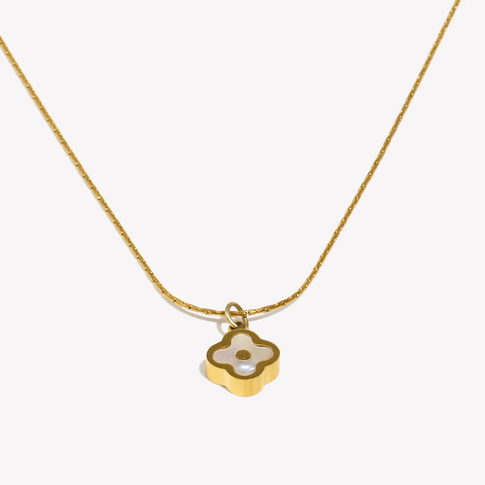 E.B.belle Mini Shell Flower Pendant Necklace – 18K Gold Plated Stainless Steel Jewelry for Women