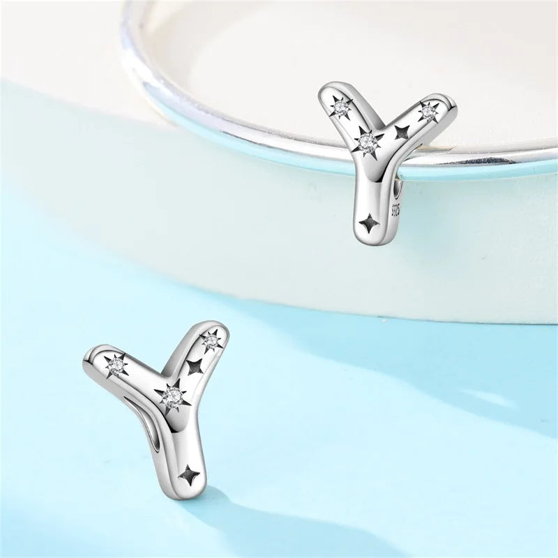 Classic 925 Sterling Silver A–Z Alphabet Charms | Letter Beads with Stars Fit Original Bracelet DIY Jewelry for Women