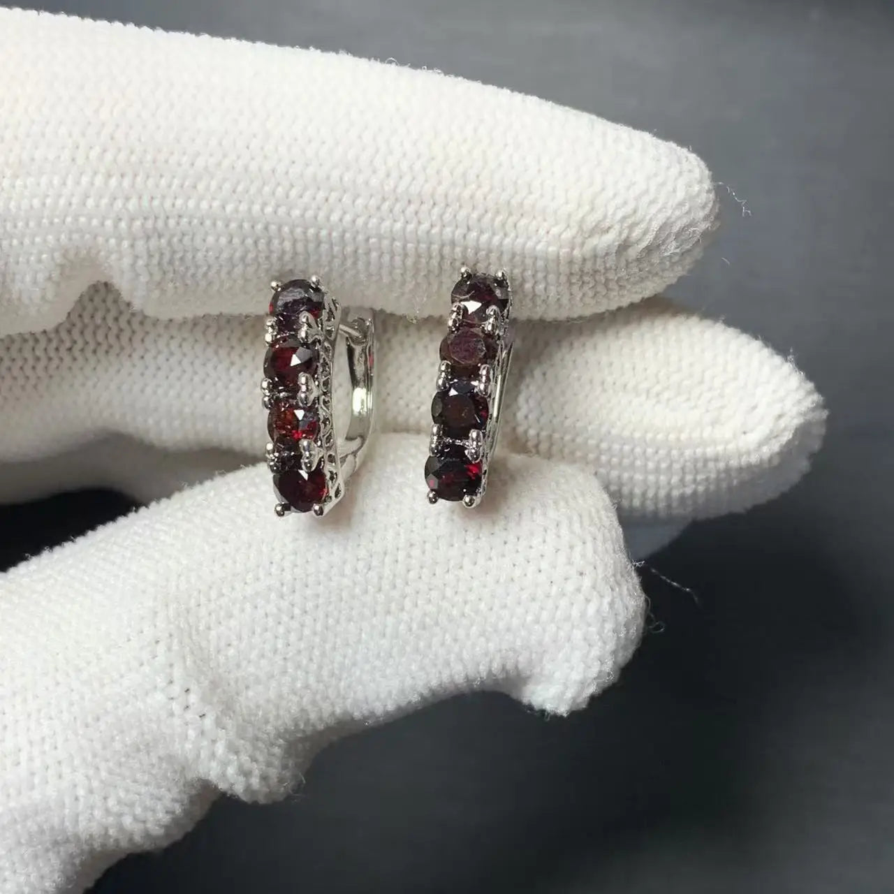 Vintage Natural Garnet Hoop Earrings – Handmade Classic Round Gemstone Jewelry for Women