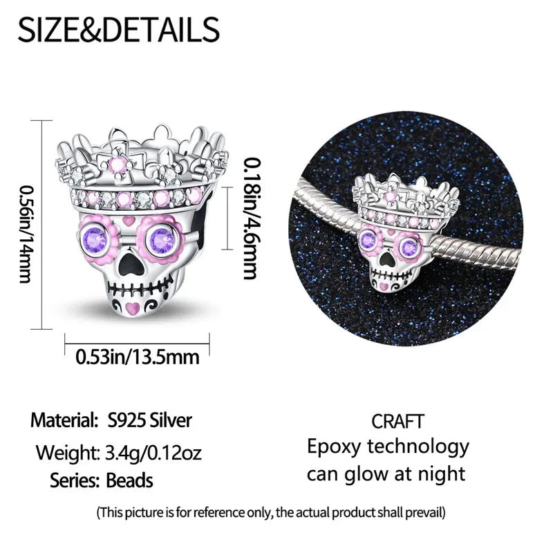 925 Sterling Silver Halloween Luminous Skull & Pumpkin Charms | Fits Original Pandora Bracelet | Party DIY Jewelry Gift