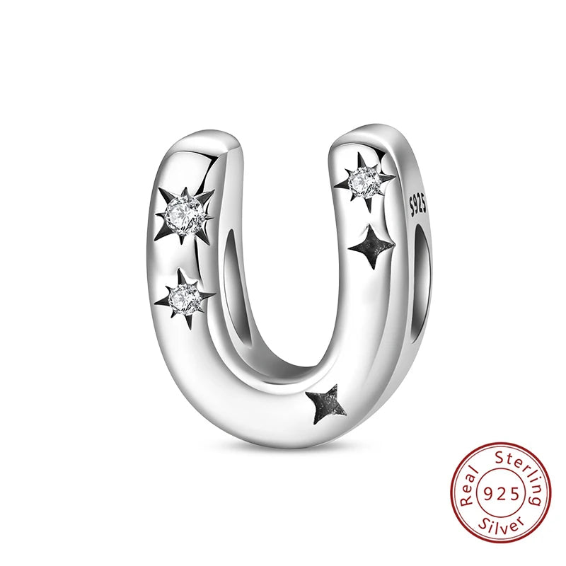 Classic 925 Sterling Silver A–Z Alphabet Charms | Letter Beads with Stars Fit Original Bracelet DIY Jewelry for Women