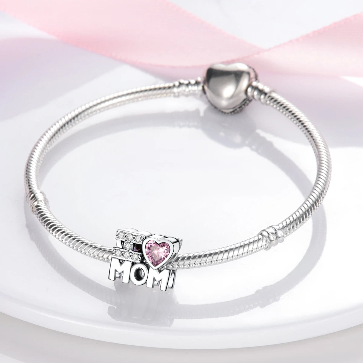 S925 Silver Heart Love Mom Infinity Charm | Dangle Bead Fit Bracelet Jewelry Mother’s Day Gift