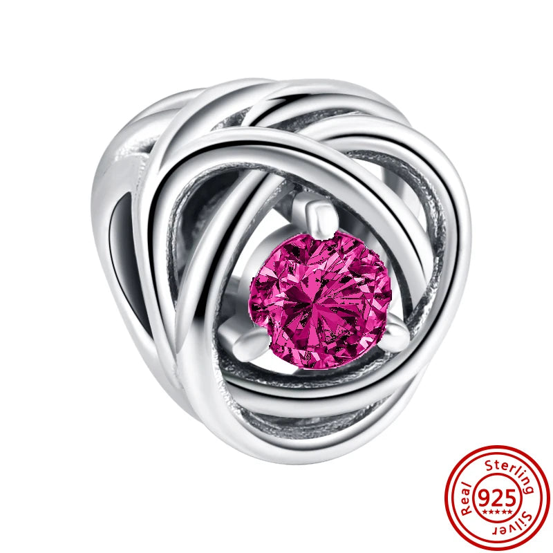 New 925 Sterling Silver Birthstone Beads | Crystal Eternity Circle Charm for Original Bracelets & Necklaces DIY Jewelry