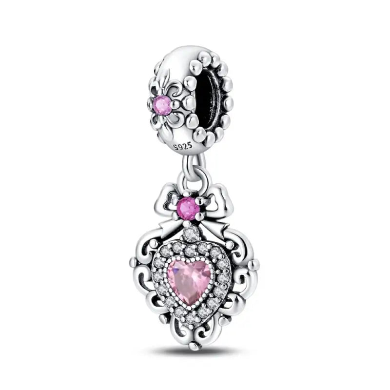 925 Silver Plated Magic Mirror Princess Angel Pink Charm Beads | Fits Original Pan 925 Bracelet | Exquisite DIY Jewelry