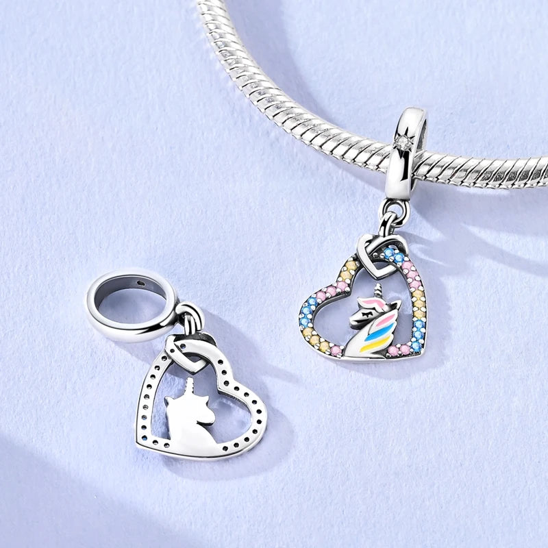 Original 925 Sterling Silver Charms – Mushroom, Unicorn, Wings & Pearl Beads for Women