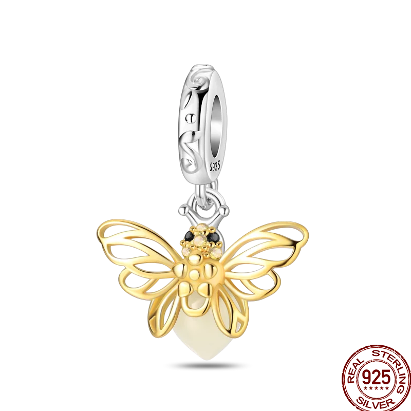 925 Sterling Silver Golden Zircon Saturn Flower Butterfly Charm Bead Fit 3MM Original Bracelet Women DIY Jewelry